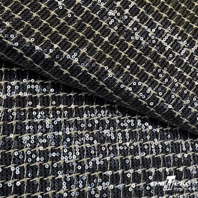 Ткань костюмная с пайетками, 100%полиэстр, 460+/-10 гр/м2, 150см #309 - цв. чёрный - купить в Сыктывкаре. Цена 1 203.93 руб.