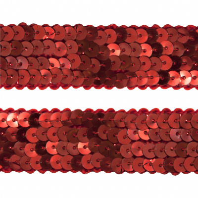 Тесьма с пайетками 3, шир. 20 мм/уп. 25+/-1 м, цвет красный - купить в Сыктывкаре. Цена: 778.19 руб.